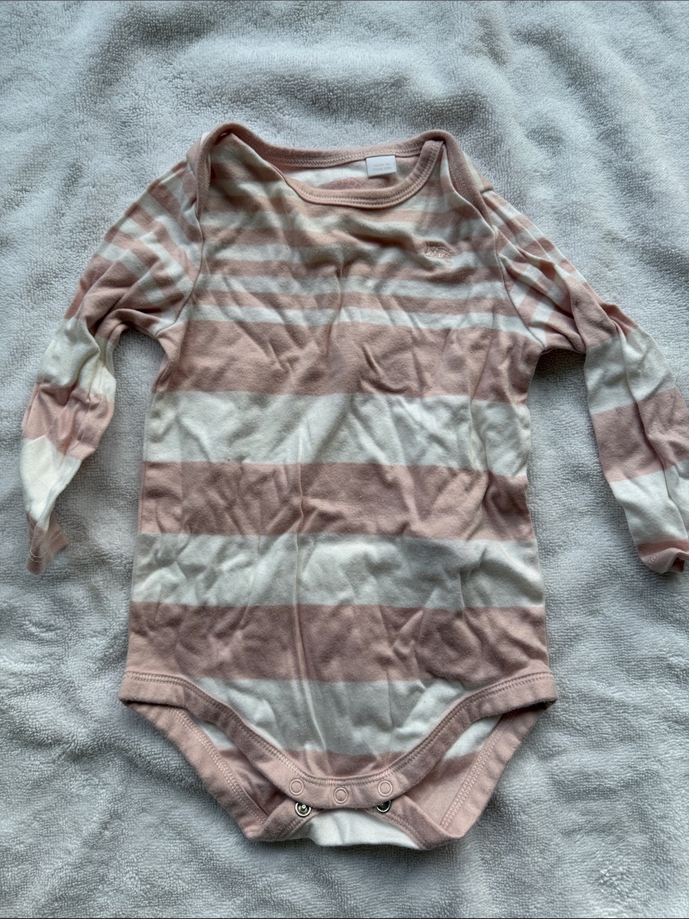 Burberry Pink and White Striped Long-Sleeve Baby One-Piece